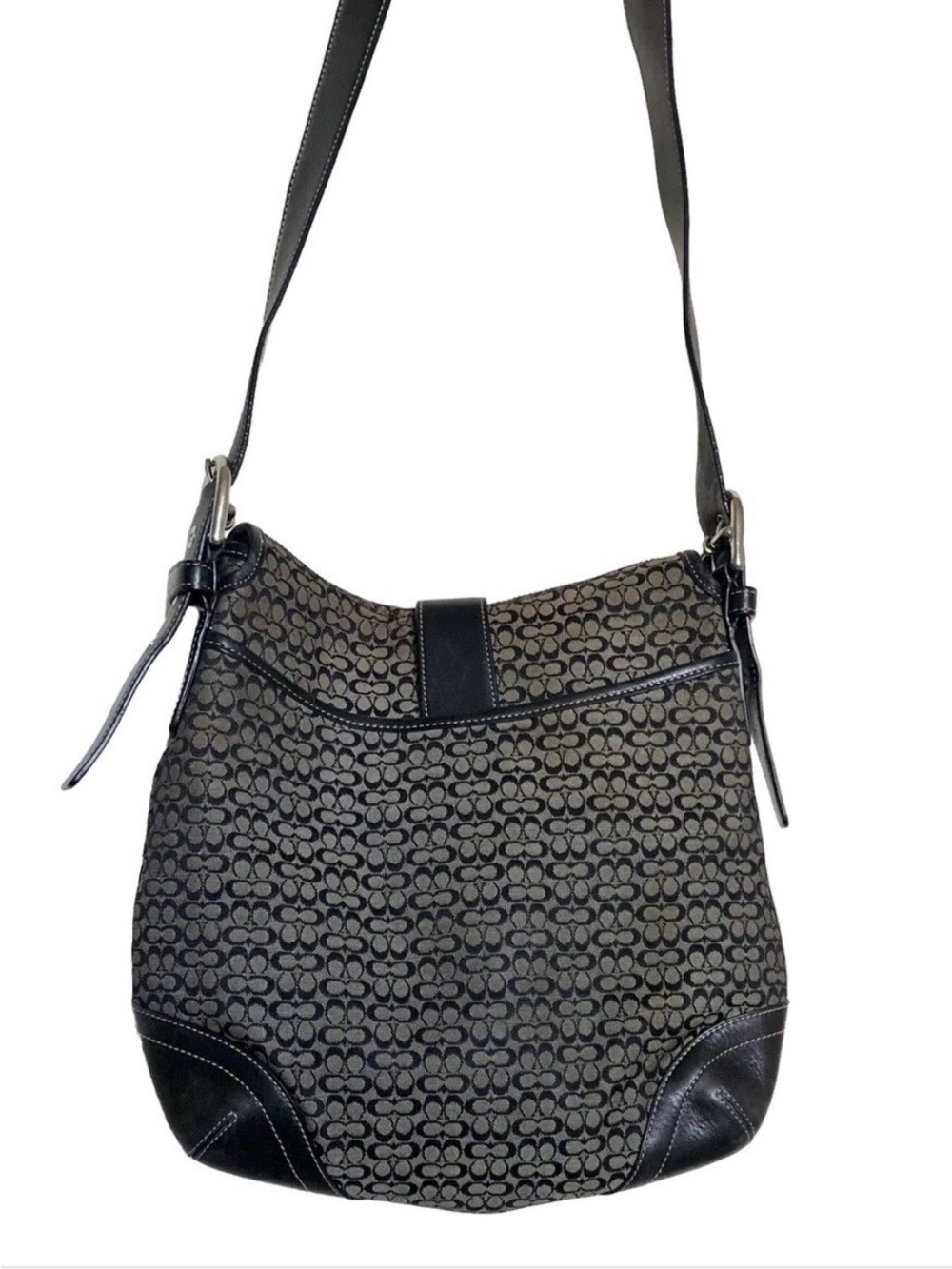 Authentic Coach Soho Black Signature C Canvas Buckle Flap Shoulder Bag 6376 - Picture 3 of 12